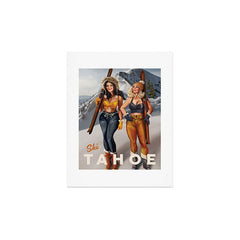 "Ski Tahoe" Cute Pinup Girls Skiing Wall Art Art Print