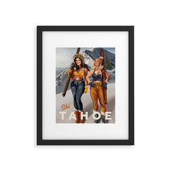 "Ski Tahoe" Cute Pinup Girls Skiing Wall Art Framed Art Print