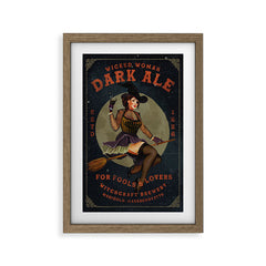 "Wicked Woman Dark Ale" Vintage Pinup Witch Halloween Art Framed Art Print