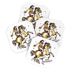"Woah Whiskey" Western Pin Up Cowgirl & Her Horse Coaster