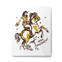 "Woah Whiskey" Western Pin Up Cowgirl & Her Horse Metal Print