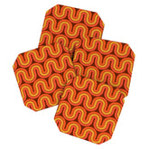 70s Retro Vintage Style Geometric Pattern Autumn Brown Orange and Yellow Coaster