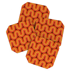70s Retro Vintage Style Geometric Pattern Autumn Brown Orange and Yellow Coaster