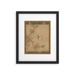 16th Century Japanese Bird and Peony Edo Era Painting Framed Art Print