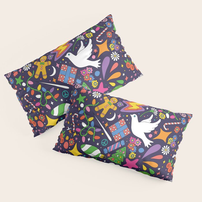 60s 70s psychedelic Modern Christmas Confetti Pattern Pillow Sham