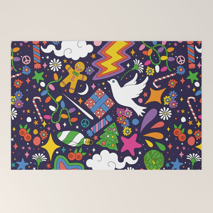 60s 70s psychedelic Modern Christmas Confetti Pattern Welcome Mat
