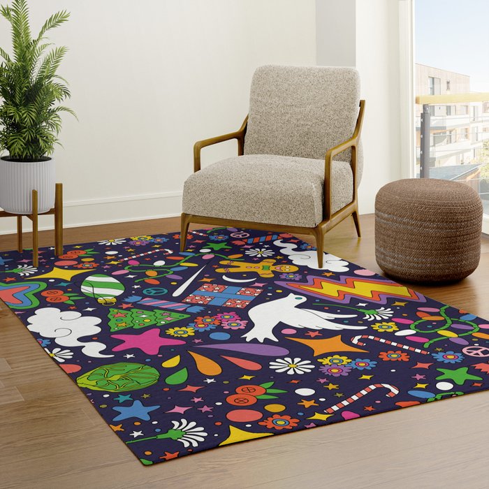 60s 70s psychedelic Modern Christmas Confetti Pattern Rug