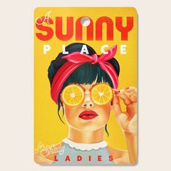 "A Sunny Place For Shady Ladies" Cool, Retro Pinup Girl With Orange Shades Cutting Board