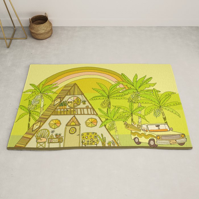 a frame simple living // banana pancakes // retro surf art by surfy birdy Rug