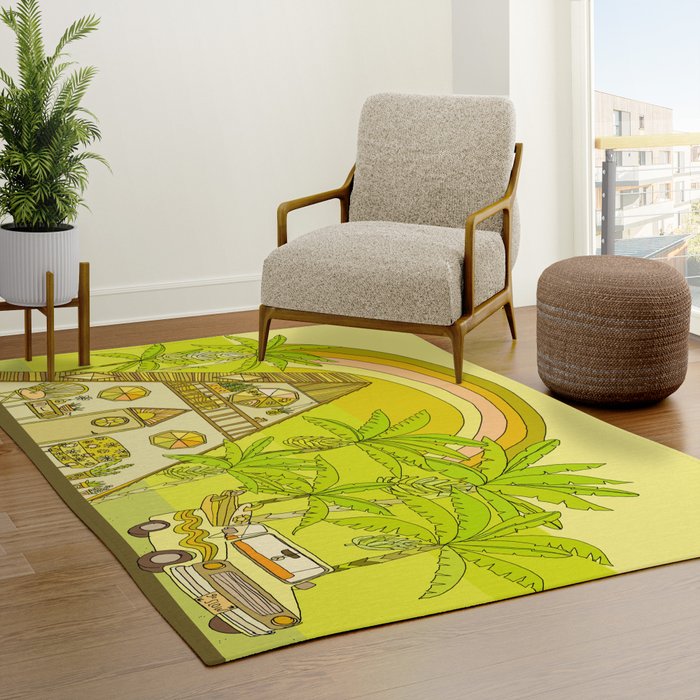 a frame simple living // banana pancakes // retro surf art by surfy birdy Rug
