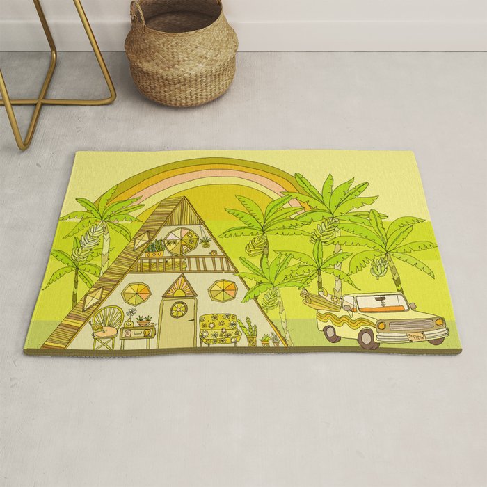 a frame simple living // banana pancakes // retro surf art by surfy birdy Rug