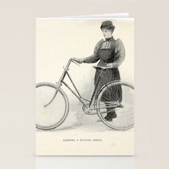 "Leading a Bicycle About" from "Bicycling for Ladies" by Maria E. Ward, 1896 Stationery Card
