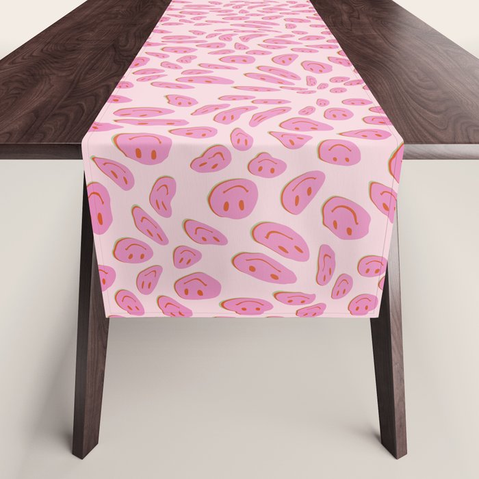 70s retro pink smiles pattern  Table Runner
