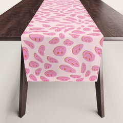 70s retro pink smiles pattern  Table Runner