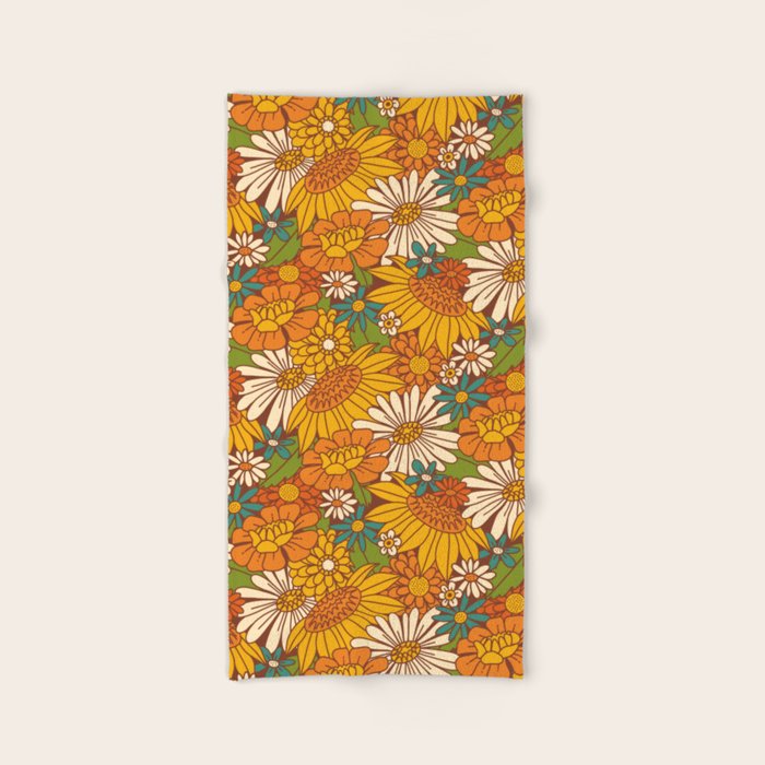 70s Retro Floral Bath Towel