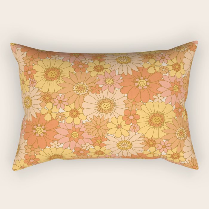 70s Retro Daisy Floral Rectangular Pillow