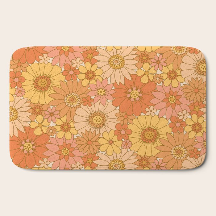 70s Retro Daisy Floral Bath Mat