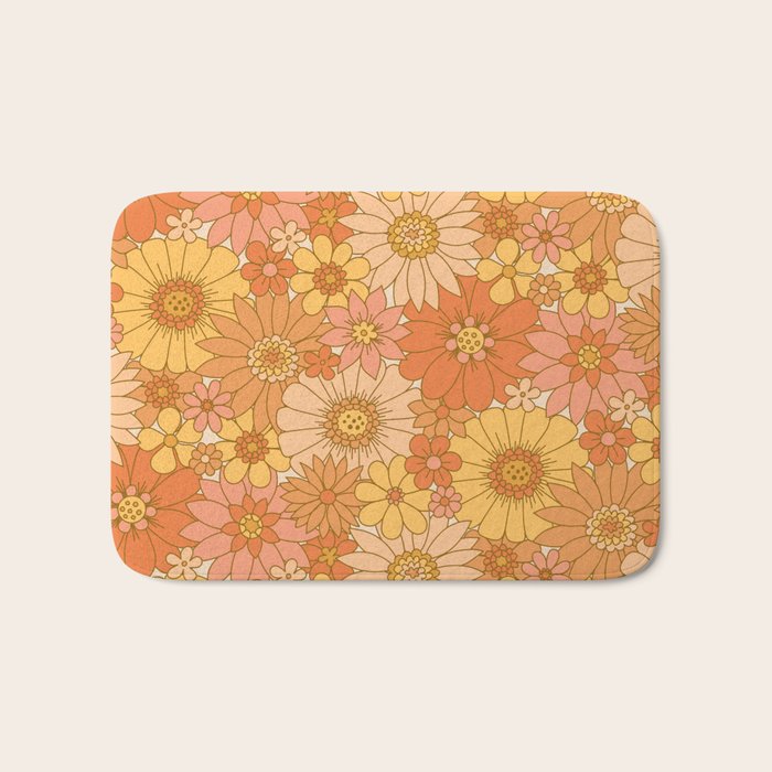 70s Retro Daisy Floral Bath Mat