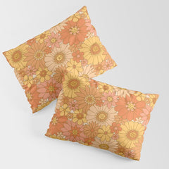 70s Retro Daisy Floral Pillow Sham