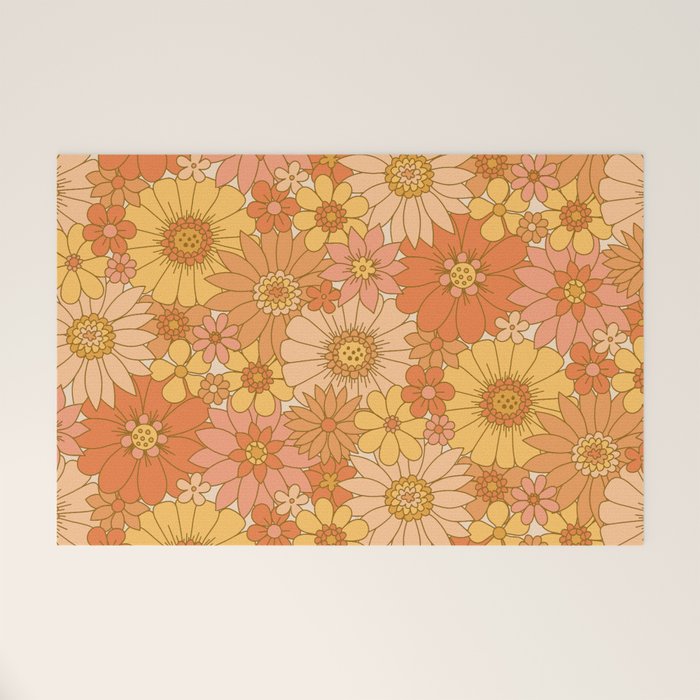 70s Retro Daisy Floral Welcome Mat