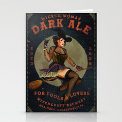"Wicked Woman Dark Ale" Vintage Pinup Witch Halloween Art Stationery Card