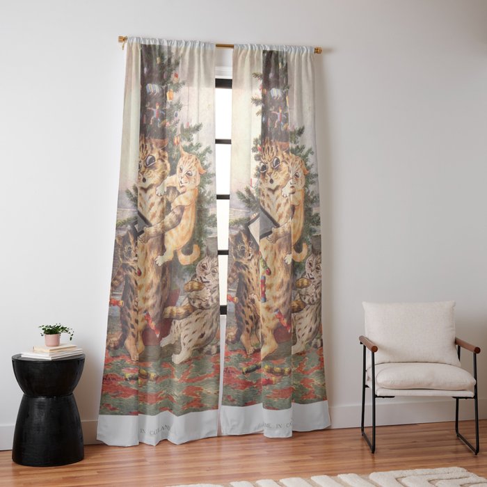 Christmas Time In Catland' Louis Wain Vintage Cat Window Curtain