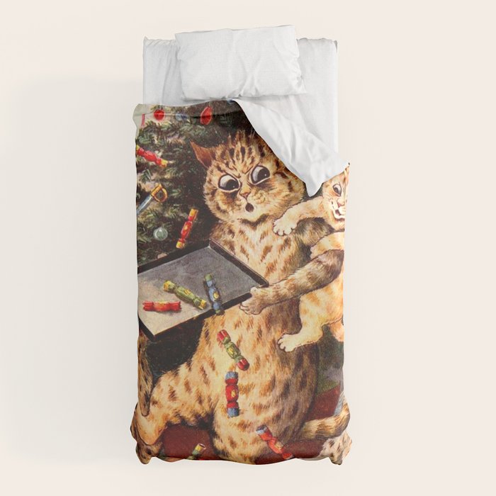 Christmas Time In Catland' Louis Wain Vintage Cat Duvet Cover