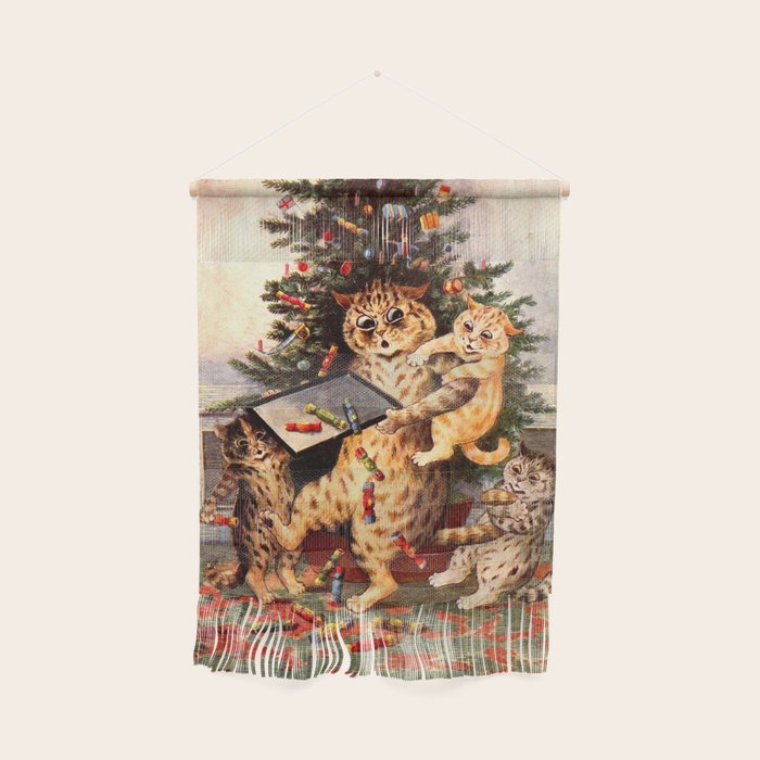 Christmas Time In Catland' Louis Wain Vintage Cat Wall Hanging