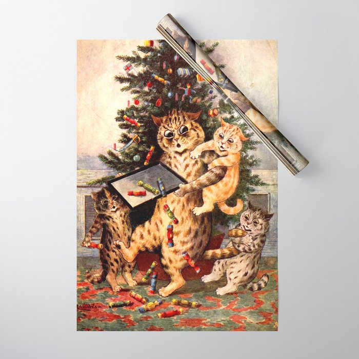 Christmas Time In Catland' Louis Wain Vintage Cat Wrapping Paper