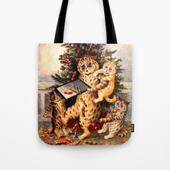 Christmas Time In Catland' Louis Wain Vintage Cat Tote Bag