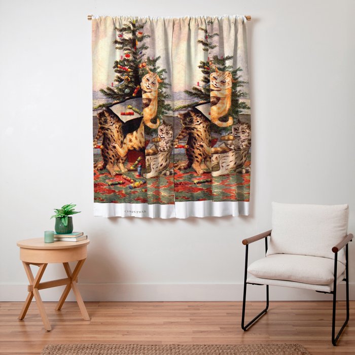 Christmas Time In Catland' Louis Wain Vintage Cat Window Curtain