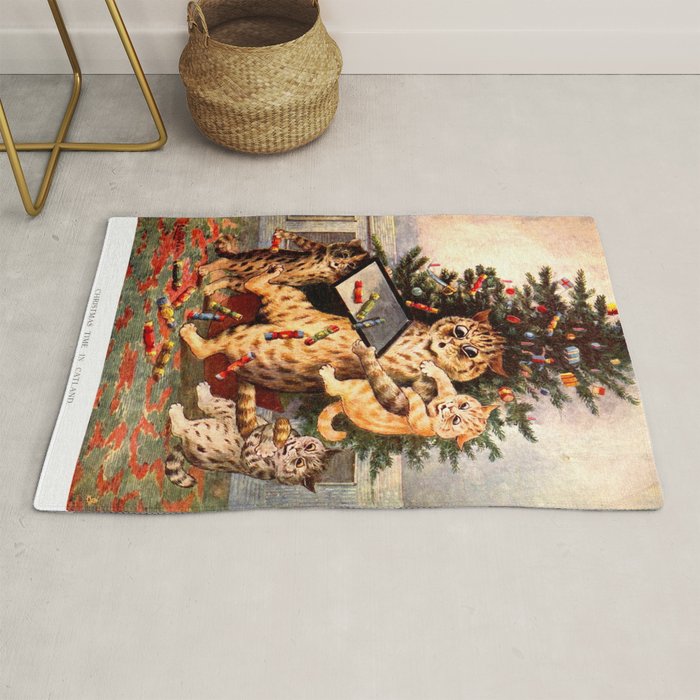 Christmas Time In Catland' Louis Wain Vintage Cat Rug