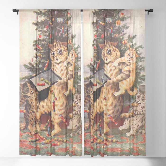 Christmas Time In Catland' Louis Wain Vintage Cat Window Curtain