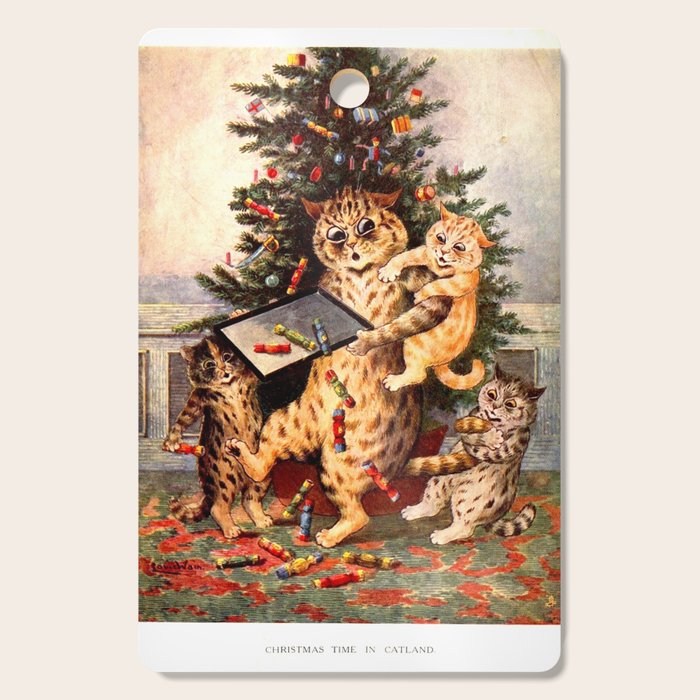 Christmas Time In Catland' Louis Wain Vintage Cat Cutting Board