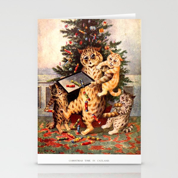 Christmas Time In Catland' Louis Wain Vintage Cat Stationery Card