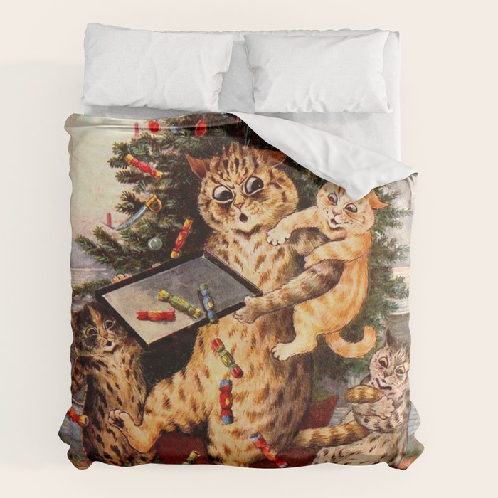 Christmas Time In Catland' Louis Wain Vintage Cat Duvet Cover