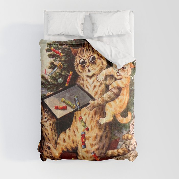 Christmas Time In Catland' Louis Wain Vintage Cat Comforter