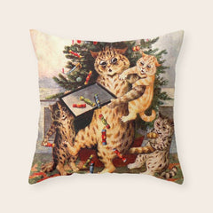 Christmas Time In Catland' Louis Wain Vintage Cat Throw Pillow