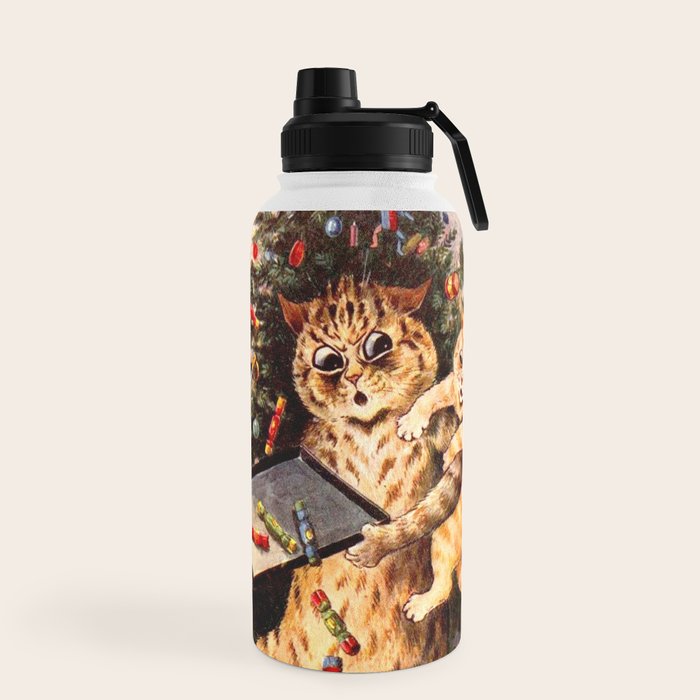 Christmas Time In Catland' Louis Wain Vintage Cat Water Bottle