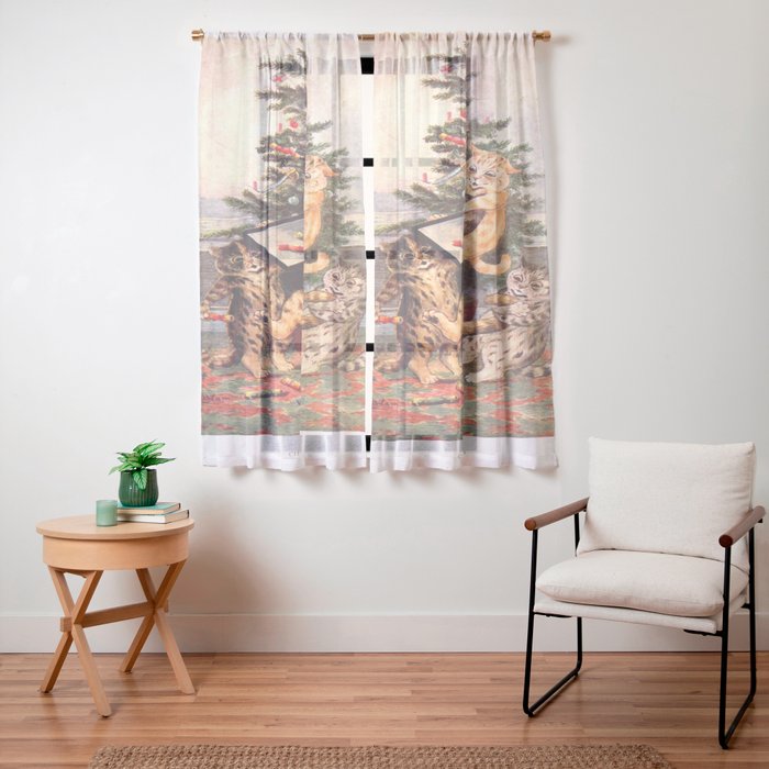 Christmas Time In Catland' Louis Wain Vintage Cat Window Curtain