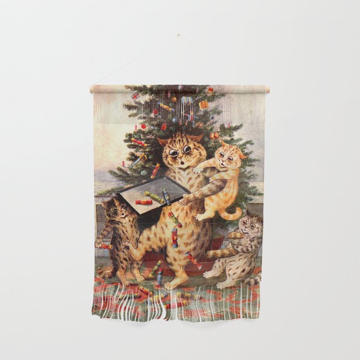 Christmas Time In Catland' Louis Wain Vintage Cat Wall Hanging
