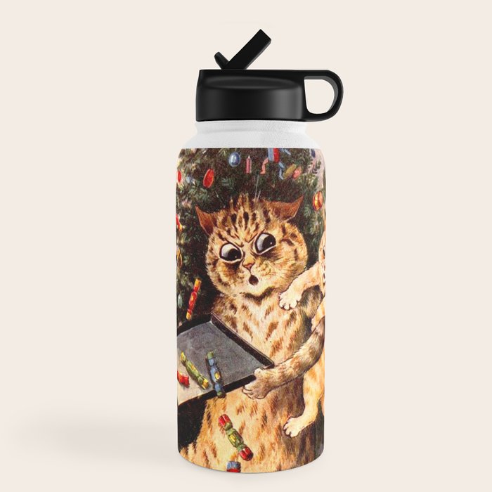 Christmas Time In Catland' Louis Wain Vintage Cat Water Bottle