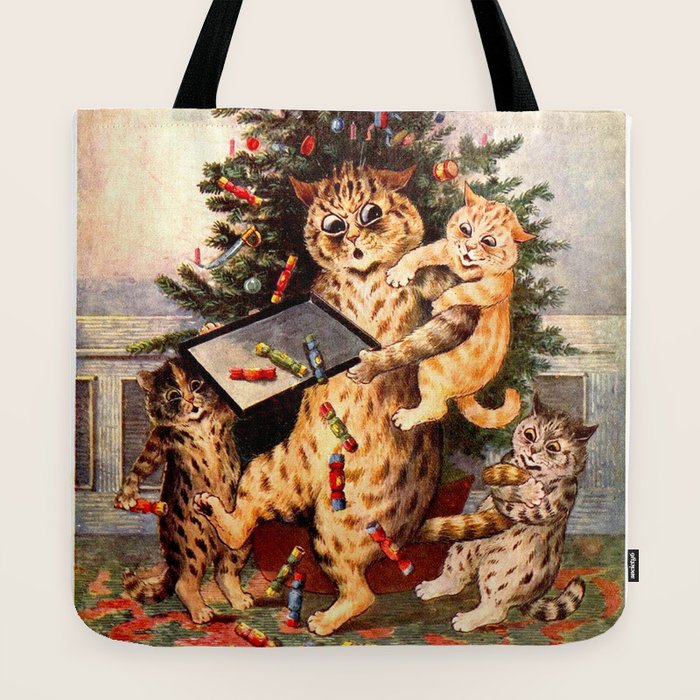 Christmas Time In Catland' Louis Wain Vintage Cat Tote Bag