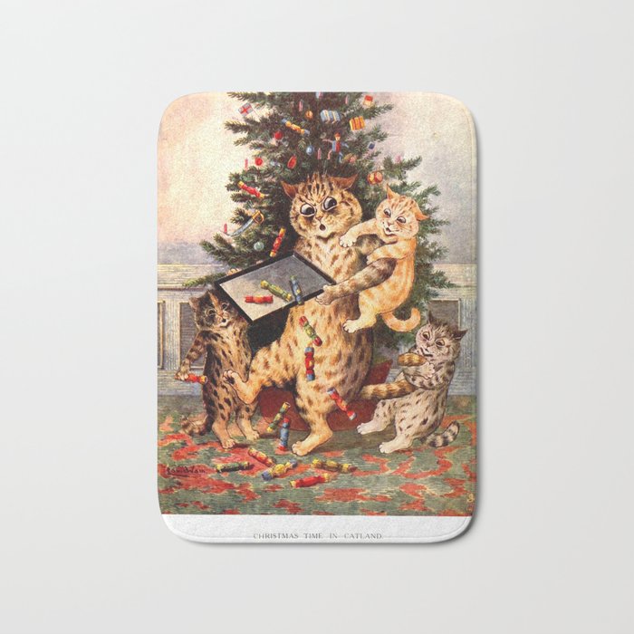 Christmas Time In Catland' Louis Wain Vintage Cat Bath Mat