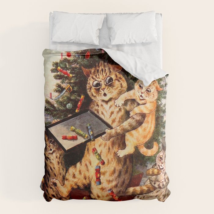 Christmas Time In Catland' Louis Wain Vintage Cat Duvet Cover