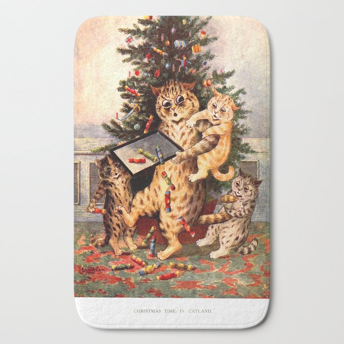 Christmas Time In Catland' Louis Wain Vintage Cat Bath Mat