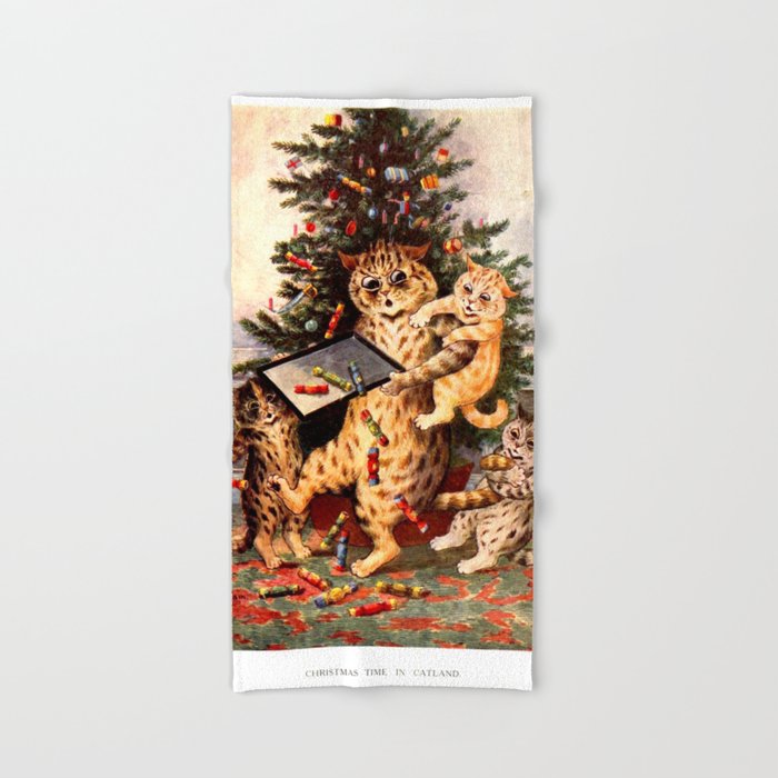 Christmas Time In Catland' Louis Wain Vintage Cat Bath Towel
