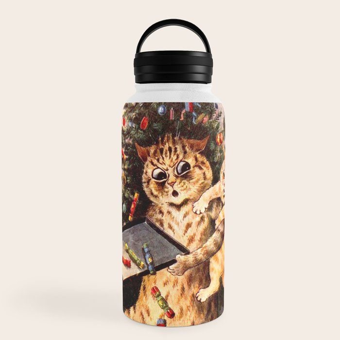 Christmas Time In Catland' Louis Wain Vintage Cat Water Bottle