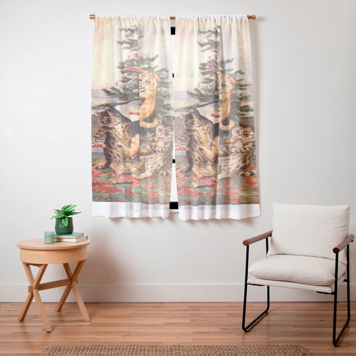 Christmas Time In Catland' Louis Wain Vintage Cat Window Curtain