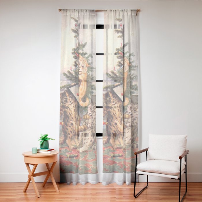 Christmas Time In Catland' Louis Wain Vintage Cat Window Curtain
